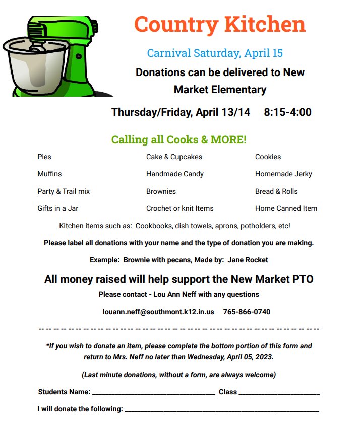 DMPrincipalGCSC's tweet image. Are you a baker? We are in need of donations for our Country Kitchen for our upcoming Carnival!