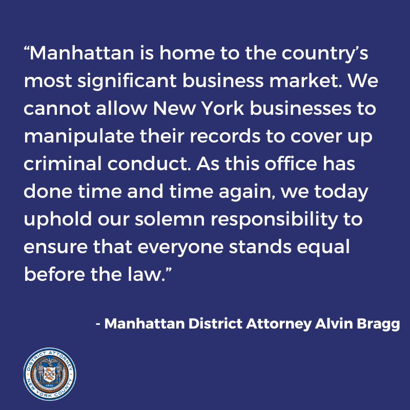 We just announced a 34-count felony indictment of former President Donald J. Trump. Learn more: manhattanda.org/district-attor…
