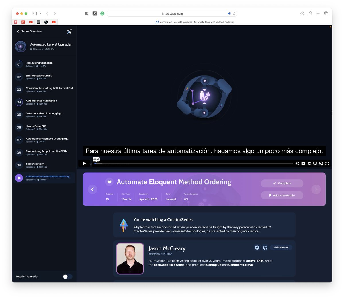 laracasts's tweet photo. Today, I'm working on a system for AI-generated translations for all new Laracasts videos. 

It's a little tricky to implement and automate, but I think I have something working. First up is Spanish. Then, maybe French, German, Hindi? https://t.co/sYitBx1z0E