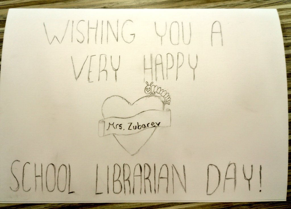 MrsZubarevLMC's tweet photo. I received such a sweet card today for National School Librarian Day! ♥️♥️♥️ It even includes a picture of the "very hungry caterpillar"! 🐛🥰 #WebsterLMC https://t.co/EDsFjwOM1S