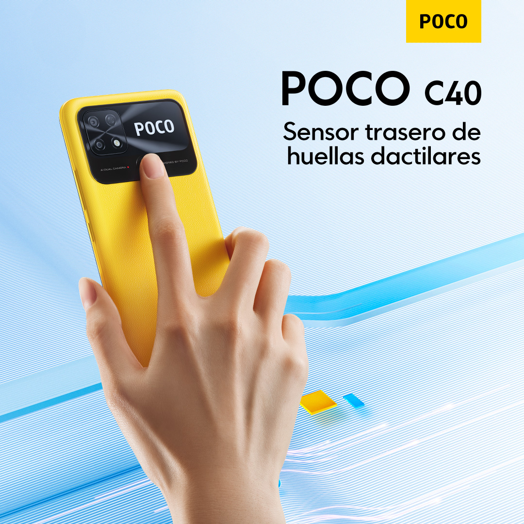 PocoMexico's tweet photo. Más fácil y cómodo de desbloquear📱con el sensor trasero de huellas dactilares de tu #POCOC40. 
#MásImagenMásDiversión https://t.co/sZJtxyqXTz