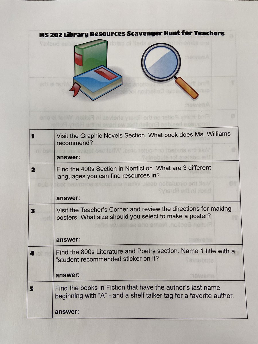 Michelle (@wegottathink) on Twitter photo Teacher PD this morning to review resources in our library - had a fun Scavenger Hunt! Expect lots more collaboration ahead, to benefit #Students <a href="/NYCDOEOLS/">NYC School Library System</a> Teacher PD this morning to review resources in our library - had a fun Scavenger Hunt! Expect lots more collaboration ahead, to benefit #Students <a href="/NYCDOEOLS/">NYC School Library System</a>