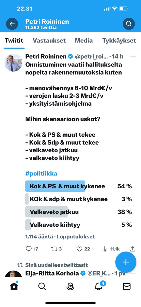 petri_roininen's tweet photo. Tämä kiinnosti 1.114 vastaajaa.

Nyt on Kokoomuksella näytön paikka. Suunta nähdään syksyllä 2024 budjetissa - tervettä taloutta vai samaa velkavetoa kuin Marinin hallitus?

#politiikka #talous https://t.co/zPQvep4fRD