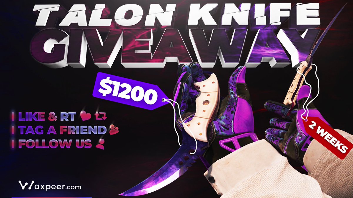 💜 Talon Knife Doppler Giveaway 💜

The new CS2 Doppler models look INSANE 🔥 so we've decided to give one away!

To enter:

- RT &amp; Like
- Tag a friend 
- Follow us

The giveaway ends in 2 weeks. ⏰

Good luck! 🚀