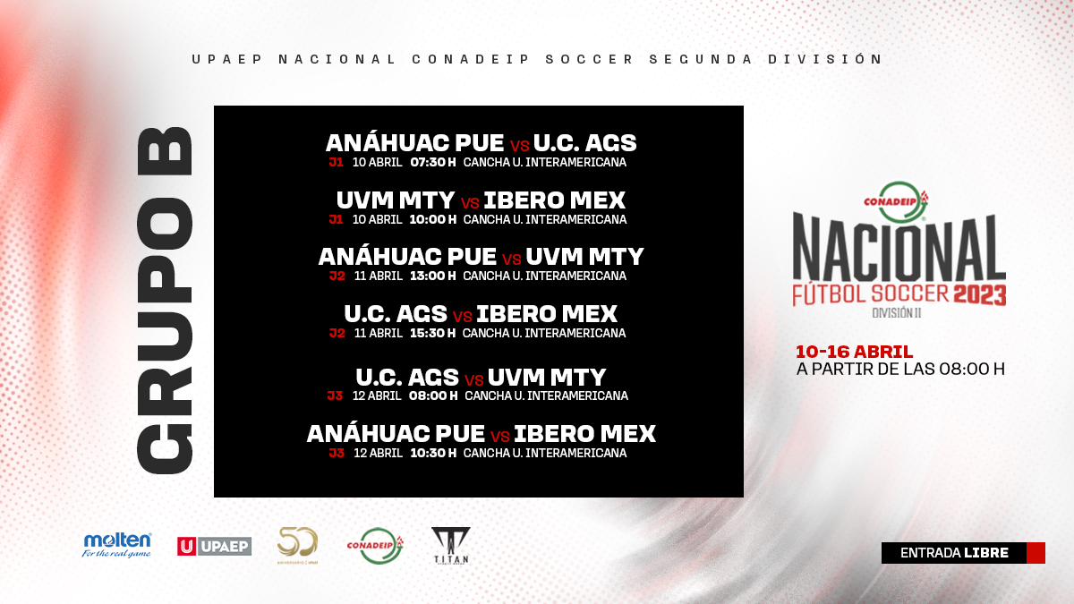 AguilasUPAEP's tweet photo. Te compartimos el calendario de la fase de grupos del campeonato de Fútbol Soccer de segunda división que empieza este 10 de abril📆

Aparta las fechas y apoya a tu equipo favorito en la Angelópolis⚽️ 

#FutbolCONADEIP #UPAEP #VamosPorTodo https://t.co/lqRY74XUwF