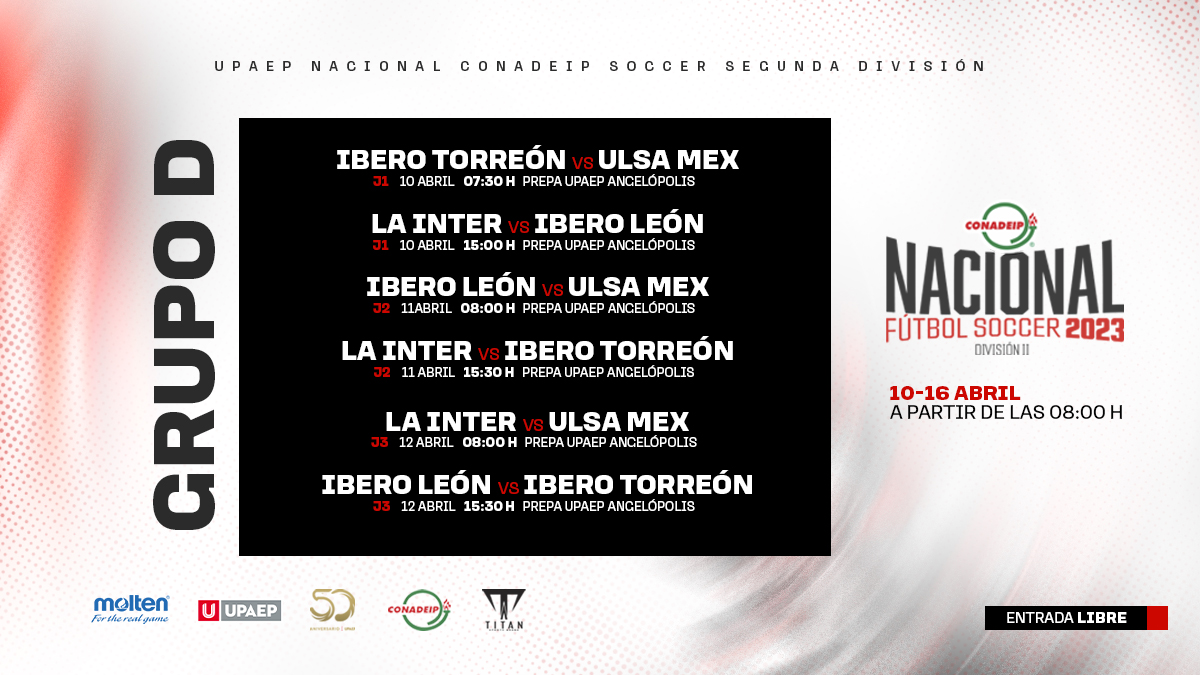 AguilasUPAEP's tweet photo. Te compartimos el calendario de la fase de grupos del campeonato de Fútbol Soccer de segunda división que empieza este 10 de abril📆

Aparta las fechas y apoya a tu equipo favorito en la Angelópolis⚽️ 

#FutbolCONADEIP #UPAEP #VamosPorTodo https://t.co/lqRY74XUwF