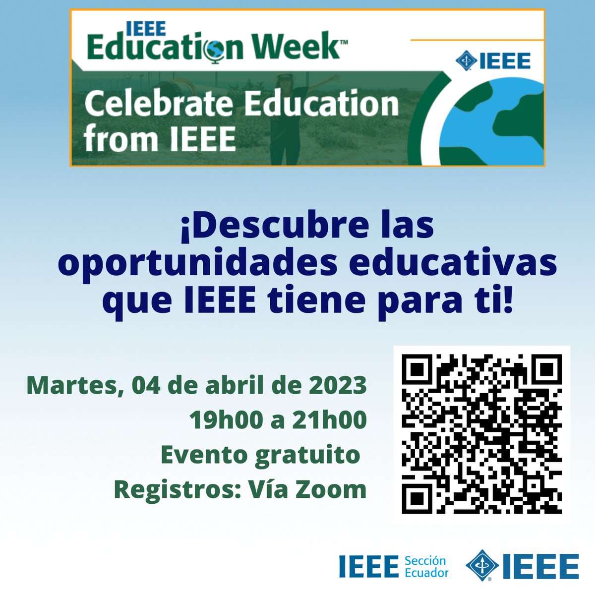 ieee_sec_ecu's tweet photo. HOY‼️ #IEEEEducationWeek
Invitamos a descubrir las oportunidades y recursos educativos disponibles en IEEE, que se presentarán en la Casa abierta virtual organizada por IEEE Ecuador.
🆓 Evento gratuito y abierto a todo el público
✍🏼 Registros: https://t.co/5trAiJSgtR https://t.co/d8cwO5SE7i