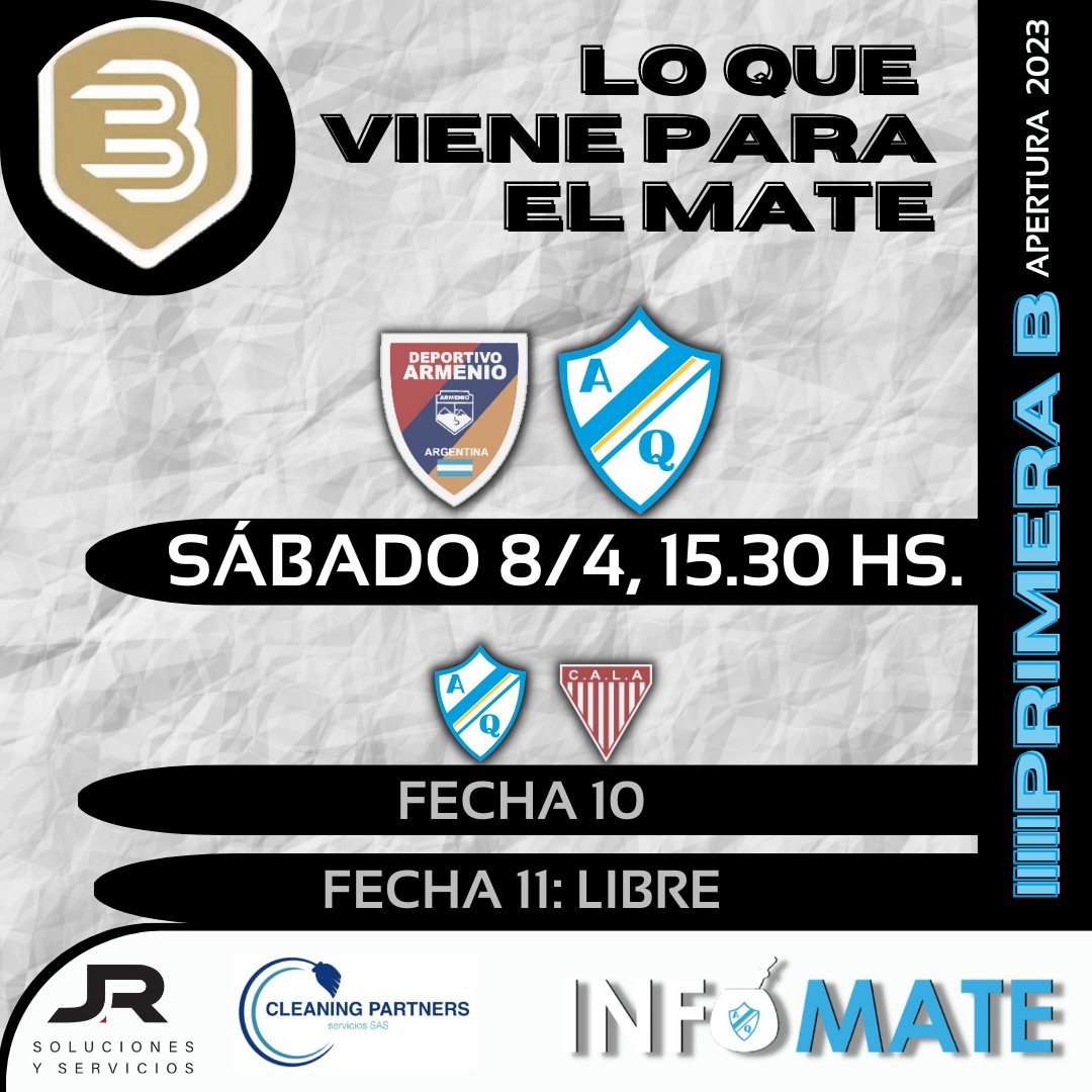 #FútbolMasculino ⚽ #PrimeraB 🩵🤍🩵🤍🩵

#ArgentinoDeQuilmes visitará a #DeportivoArmenio por la fecha 9 del #Apertura.

Por la fecha 10 recibirá a #LosAndes y luego tendrá fecha libre.

#VamosMate🧉
#Fútbol #Ascenso #Argentina
#ProyectoCampesi