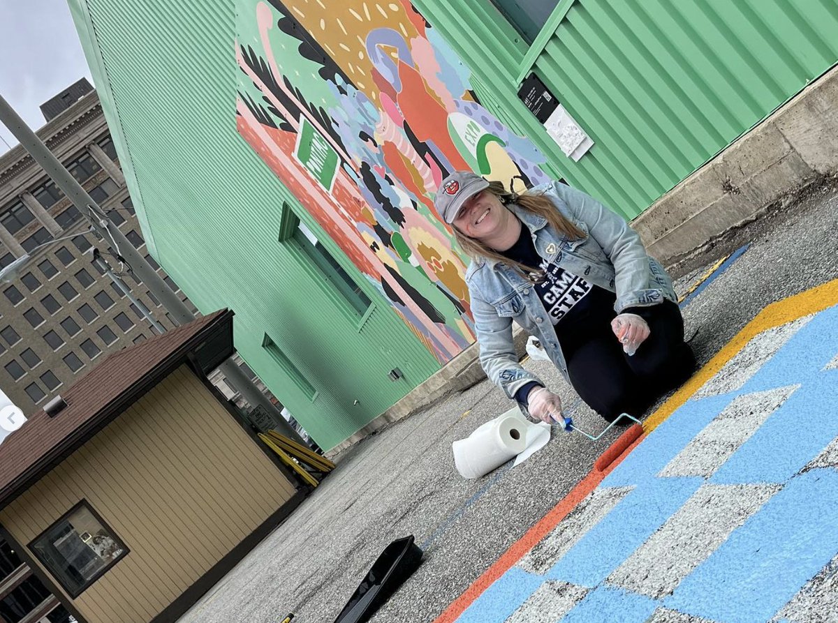 We updated the PNC Plaza with new paint on the giant chess board and bike rack. This space will be filled with furniture soon. A special thank you to Jules for spending your Sunday with us!