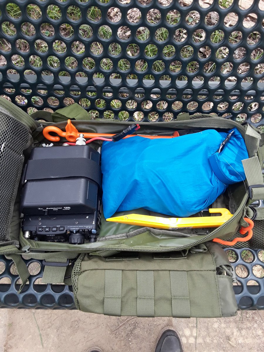 N4JAW's tweet photo. All of this went into that , this way. #qrpradio #ft817 #amateurradio #hamradio #randomlengthwireantenna #z817 #autotuner #lifepo4battery 3Ahr 12v battery #putikeeg mini #straightkey 9:1 unun mic 174 coax 100' throwline & weight Sony recorder & Thermos https://t.co/erYt3MJeVd