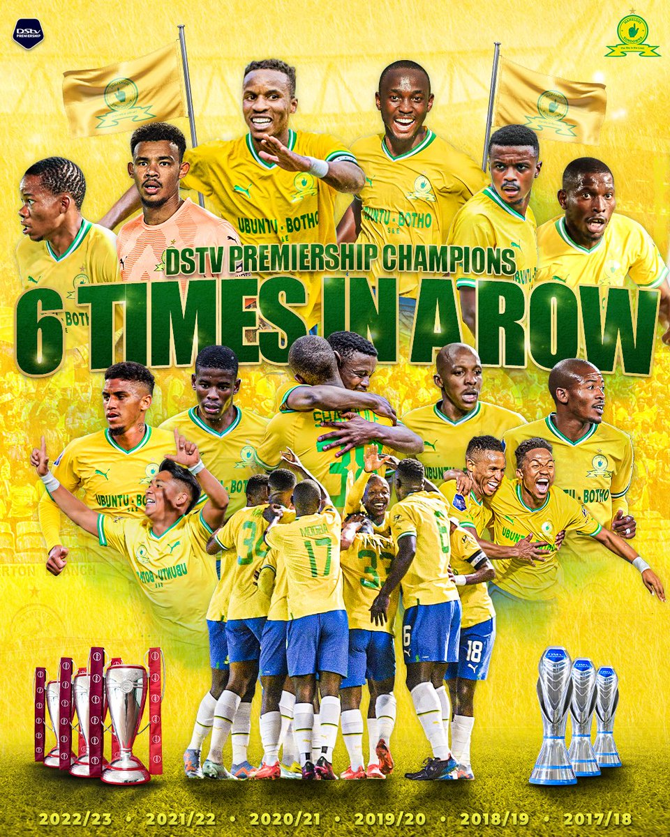 Masandawana's tweet image. 🏆🏆🏆 𝟮𝟬𝟮𝟮/𝟮𝟯 𝗗𝗦𝗧𝗩 𝗣𝗥𝗘𝗠𝗜𝗘𝗥𝗦𝗛𝗜𝗣 𝗖𝗛𝗔𝗠𝗣𝗜𝗢𝗡𝗦 🏆🏆🏆

A 6⃣th consecutive league title and a 1⃣3⃣th PSL title and for the Yellow Nation! 👆

#Sundowns #DStvPrem