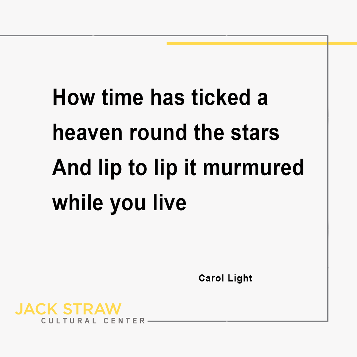 jackstrawarts's tweet photo. We’re starting off #PoetryMonth with Carol Light, one of our amazing former writers.
#JackStrawWriters #JackStrawWriters2012 #Poetry #RecordingStudio #SeattleRecordingStudio #Seattle #PoetryMonth2023 https://t.co/xZ6iiRvxI0