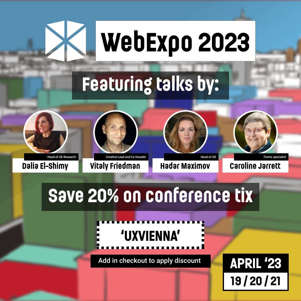 We are once again partnering with <a href="/webexpo/">WebExpo Conference - May 27-29, 2026</a> in Prague to bring you a 20% discount code 'uxvienna' for the conference in two weeks! We also have one free ticket to give away. Stay tuned for details 😎 #uxvienna #webexpo #uxaustria