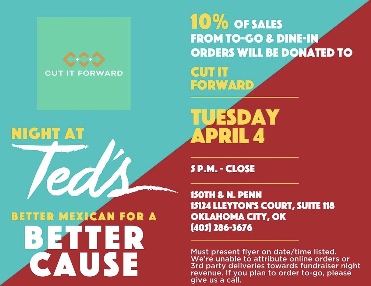 cutitforward's tweet photo. Join Cut It Forward at Ted’s tonight!

A huge thank you to @fosteringfashion_fashionshow for partnering with  us for this event as well as the upcoming charity fashion show, A Heart for Crowns &amp; Gowns.

Tickets: https://t.co/bmt6zYRApZ https://t.co/IQZK8gqcSZ