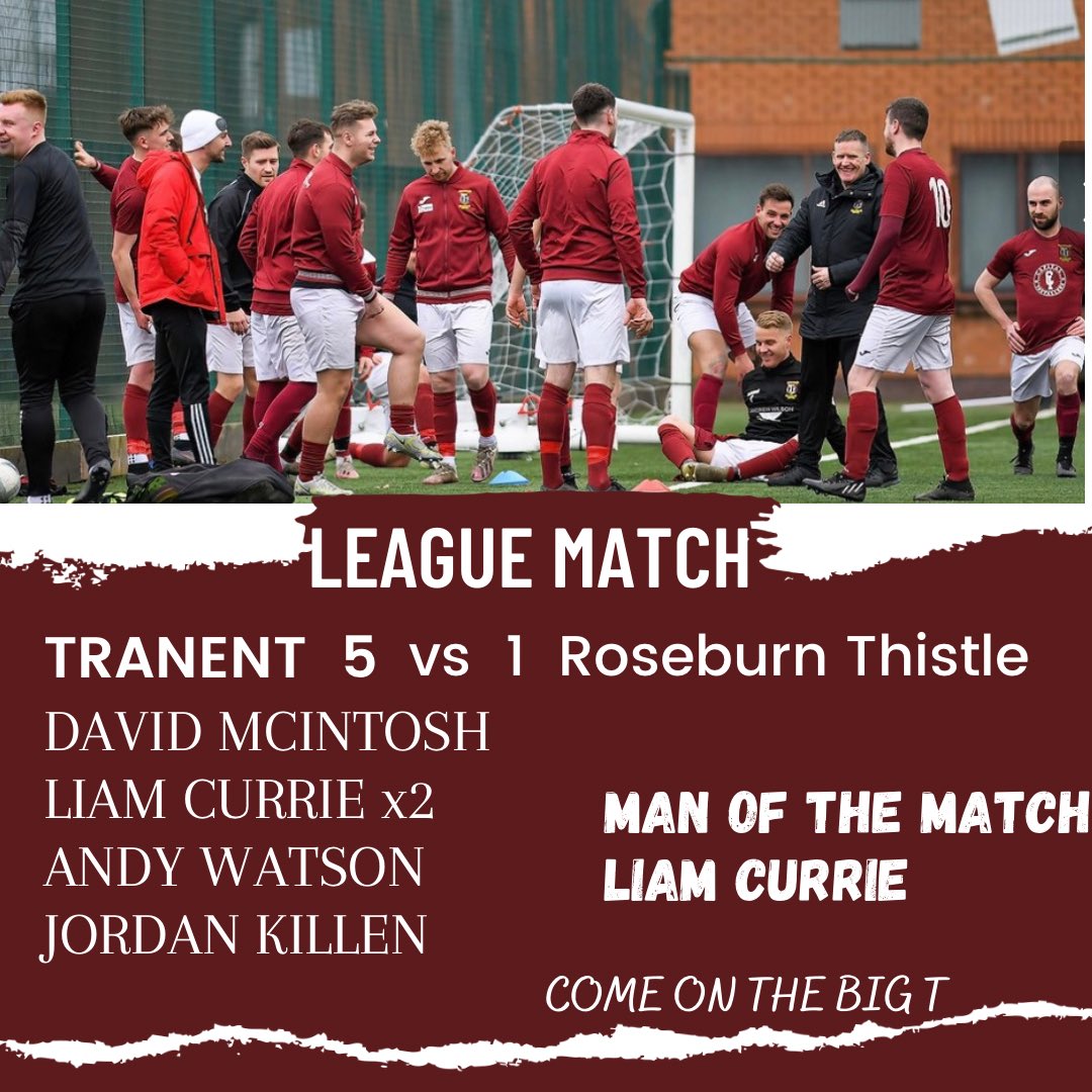 FIVE GOALS, FIVE STAR PERFORMANCE ⭐️⭐️⭐️⭐️⭐️

Another brilliant display from the boys tonight as we ran out 5-1 winners over roseburn thistle. We now head to Oxgangs away this weekend, details to follow.

Come on the big T 🇱🇻🇱🇻