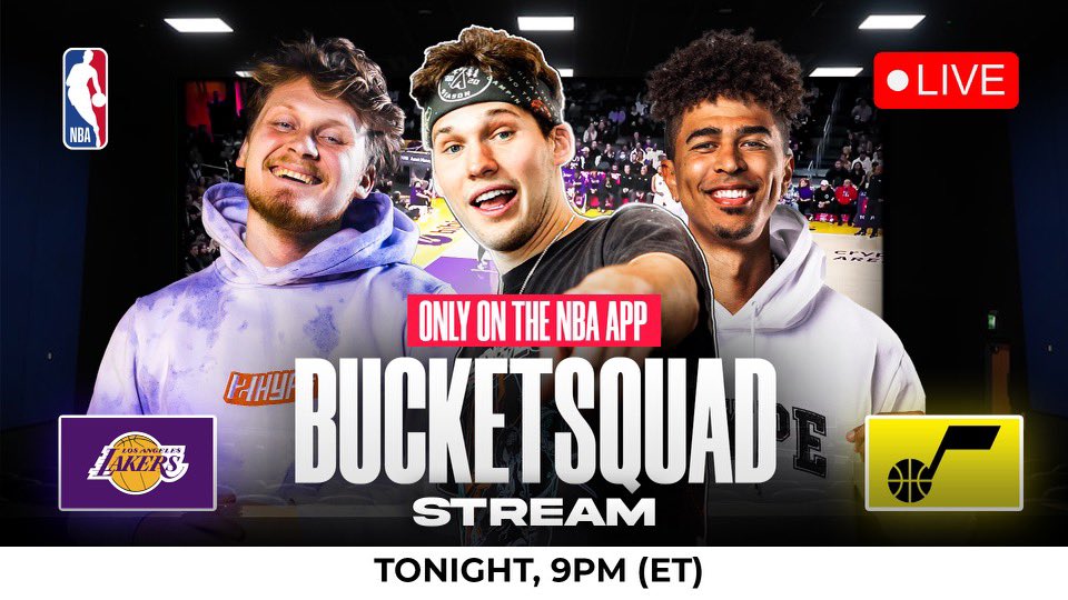 Jesser's tweet photo. Check it out tonight at 6pm PST, Weโre streaming the Lakers @ Jazz stream on @NBA league pass. We will be doing challenges, talking hoops and answering questions with the hashtag #bucketsquadstream https://t.co/uiInlm2giB