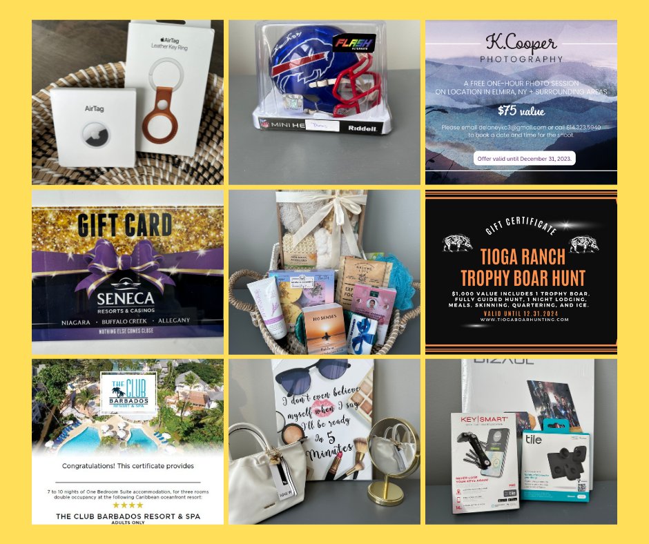 FamilySvcSoc's tweet photo. Our FSS Annual Virtual Silent Auction is starting on Monday, April 24th. We have many great items for you to bid on. All proceeds go to the Laura Richardson Houghton Corning Youth Center and the Youth Mentoring of the Southern Tier Program. 
Here is a sneak peek at a few items! https://t.co/xESahG5Eqb