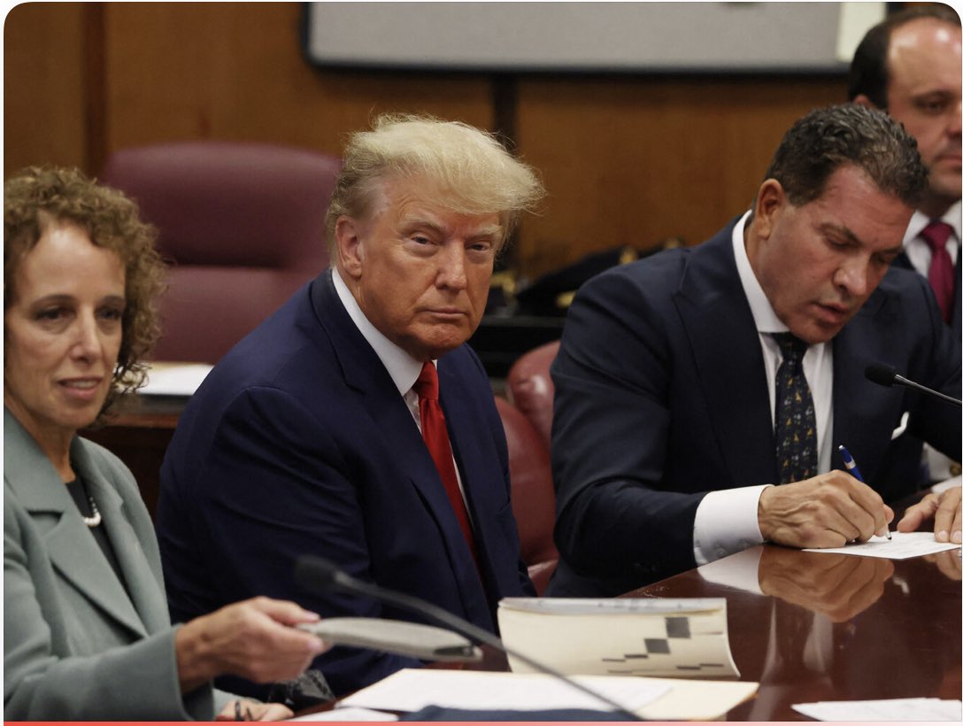 DebRobertsABC's tweet photo. Former president Donald Trump pleads not guilty to 34 felony charges in NYC. A first in our history. https://t.co/kYFwt5JtnB