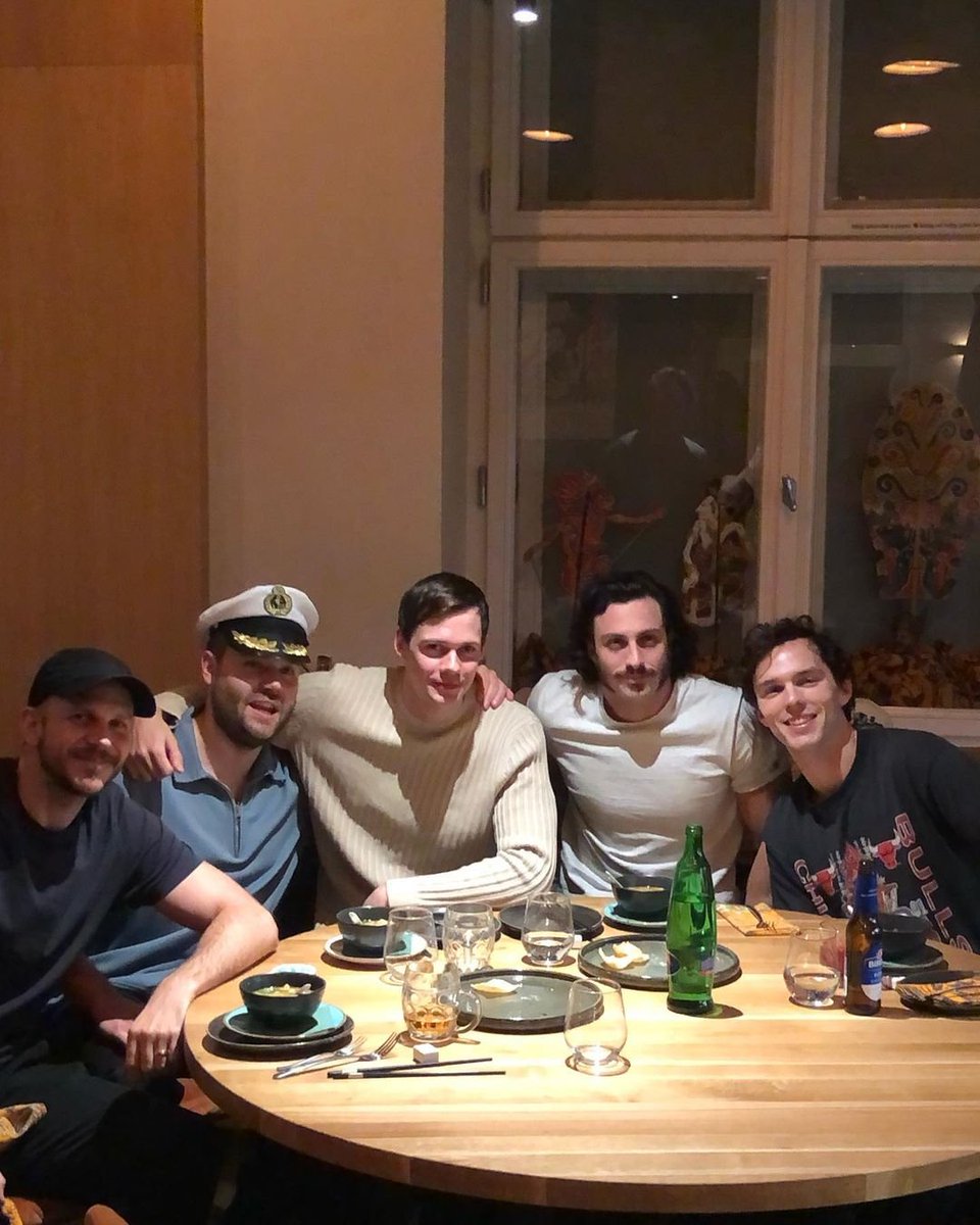 CinephileGuide's tweet photo. Nicholas Hoult, Bill Skarsgård, Aaron Taylor-Johnson and Gustaf Skarsgård in Prague recently.

They are currently filming Robert Eggers' #Nosferatu. https://t.co/Eaf74qGoFm