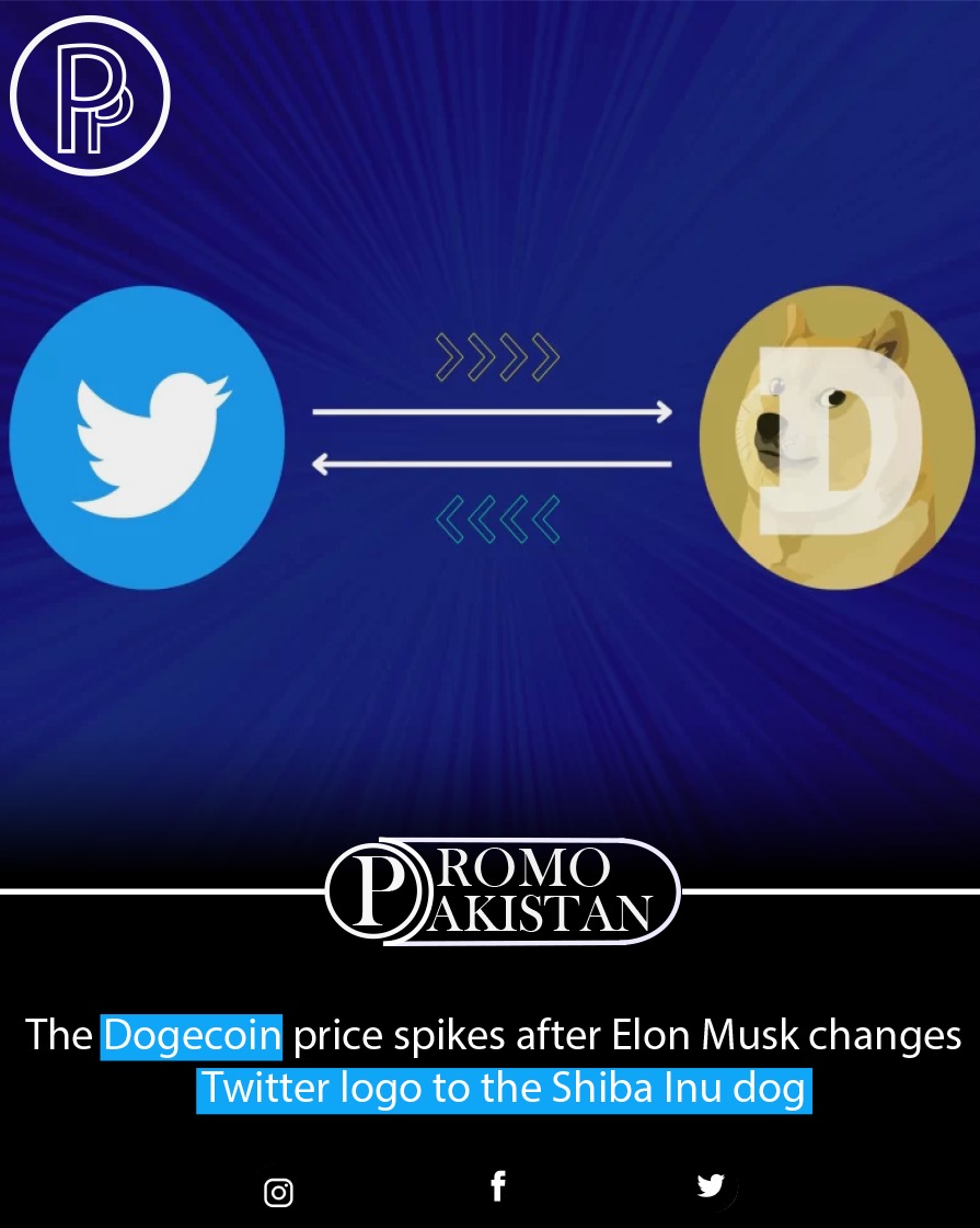 PromoPakistan's tweet photo. The price for cryptocurrency Dogecoin spiked by about 30% Monday after Twitter CEO Elon Musk changed the app logo from its blue bird to a Shiba Inu dog, a symbol often associated with the coin.

#Dogecoin #Twitter https://t.co/4HalSUimP3