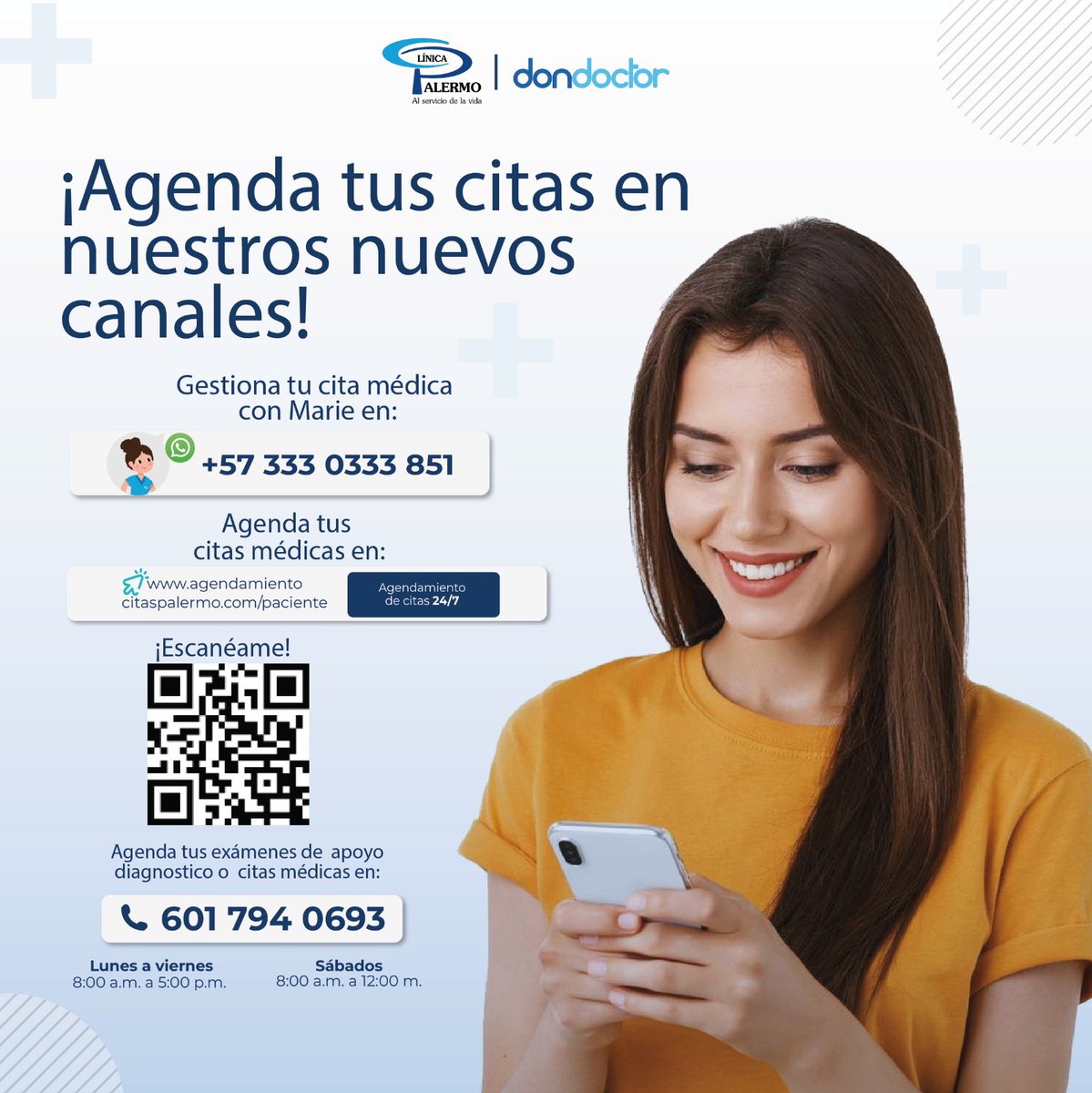 Seguimos mejorando nuestros procesos: en alianza con DonDoctor, ahora agendar citas es mucho más fácil y rápido.

Queremos seguir transformándonos para mejorar tú experiencia.

En la Clínica Palermo estamos al servicio de la vida.