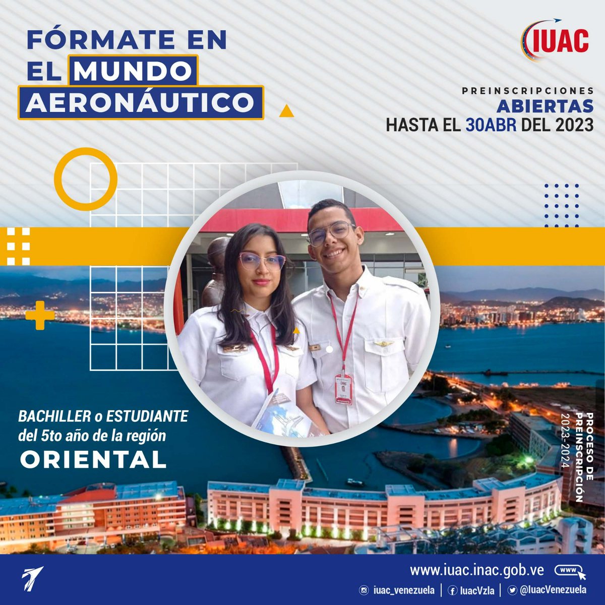 inac_ve's tweet photo. Si cursas el último año del bachillerato y eres de la región oriental, nuestra alma mater @iuacVenezuela te invita al proceso de preinscripción para formarte dentro del mundo de la aeronáutica e iniciar tu formación en Barcelona, Edo. Anzoátegui.

¡Contáctanos!📲: 04265835206 https://t.co/tJ9P6l4W2a