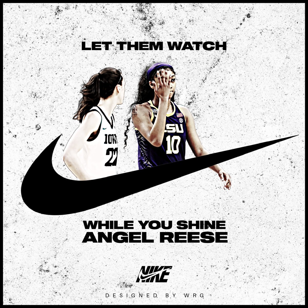 madefrmpain's tweet photo. LET THEM WATCH, WHILE YOU SHINE. @Reese10Angel 
Designed By @warzonesgallery 
@Nike @nikebasketball 
#Nike #LSULadyTigers #AngelReese https://t.co/tVO8AdRTvr