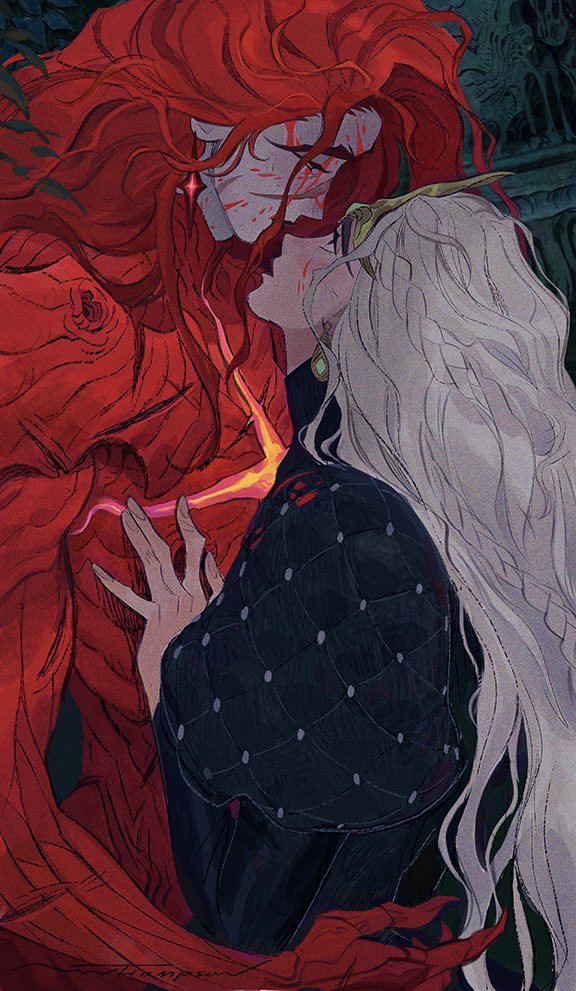 Ami Thompson's ongoing series about a blood knight and a queen who have swords and are clearly in love. They are frustratingly close to kissing