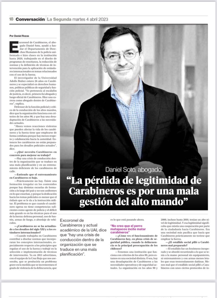 patriciapolitz's tweet photo. Muy interesante. Una visión desde dentro de @Carabdechile  en entrevista del abogado Daniel Soto en @La_Segunda 👇🏽 https://t.co/Ad2Ccn1JMG