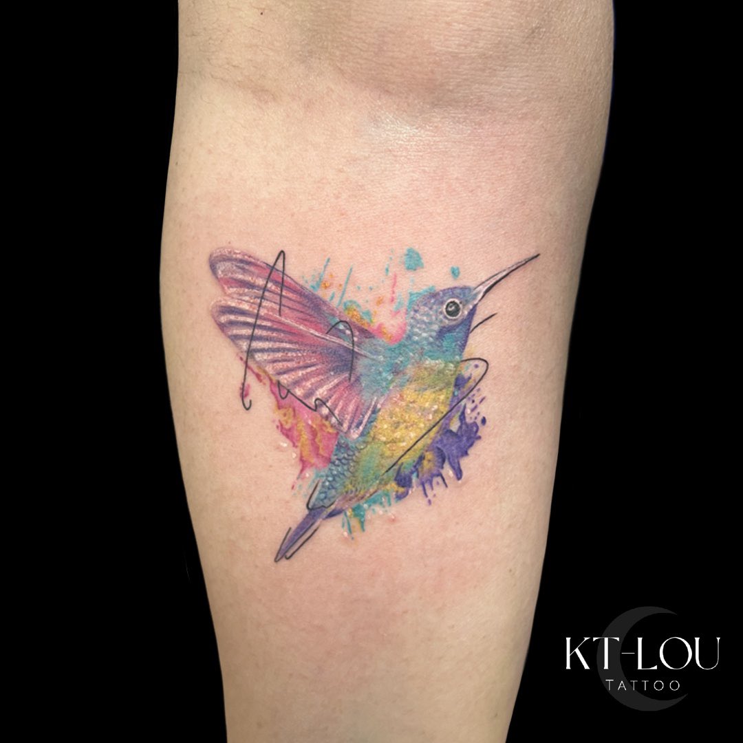 Watercolor Hummingbird Feather Temporary Arm Tattoo - Temu