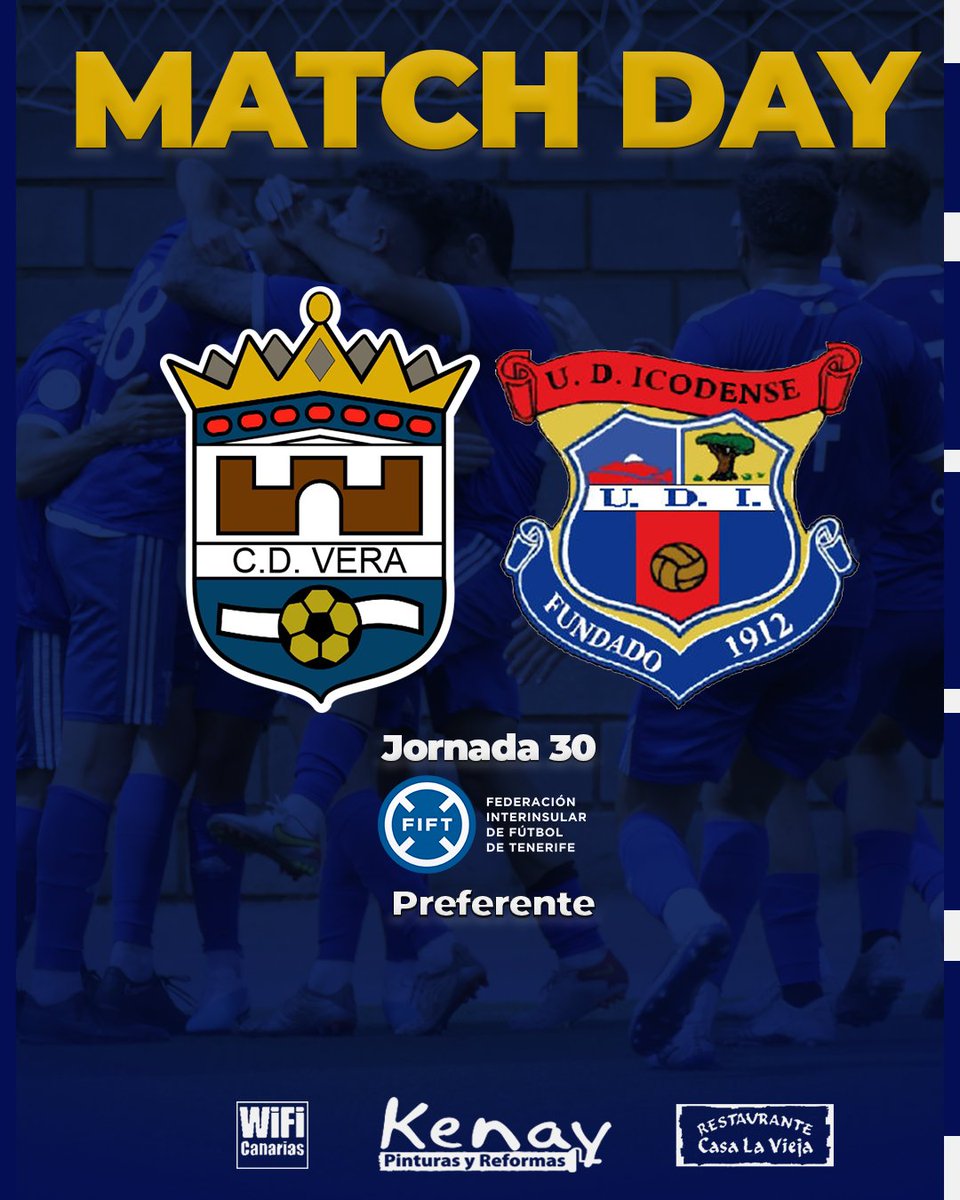 Viernes Santo de C.D. VERA 🔵

🏆 Preferente | Jornada 30 ⚽️

💙 VAMOS <a href="/cdveraoficial/">CD VERA</a> ‼️

🆚️ <a href="/UDIcodense/">U.D. Icodense</a>
🕗 Viernes 12.00 horas
📍Nuevo Salvador Ledesma

#soydelVera 🔵
