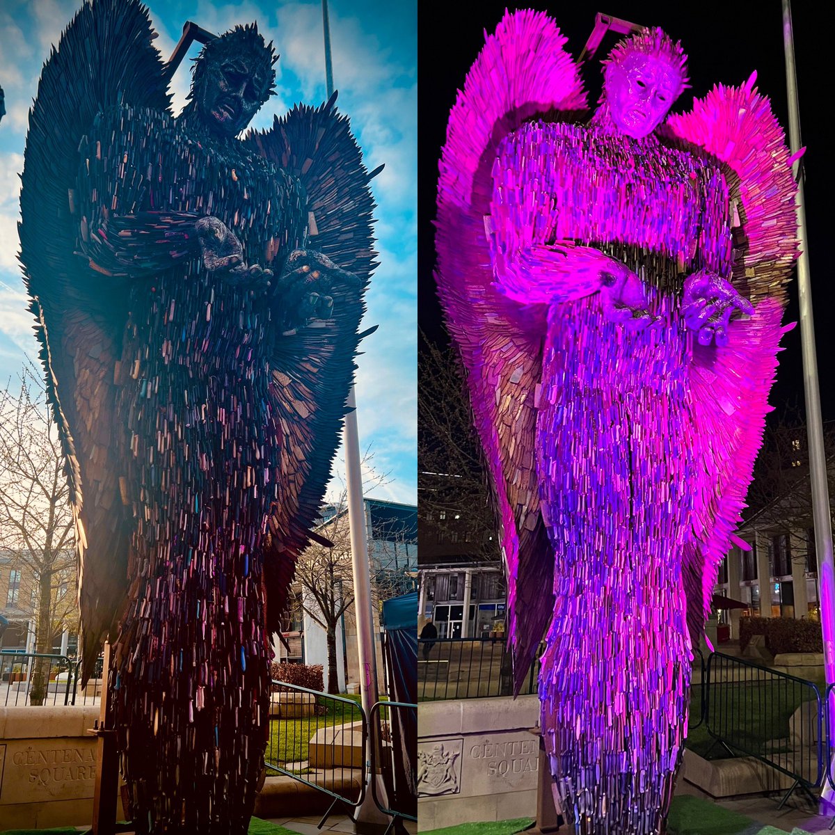 Visiting Bradford this evening gave me the perfect opportunity to visit the #KnifeAngel It is an impressively profound sculpture that should be see by all day or night @MayorOfWY @DeputyMayorPCWY @wy_vru @YouthBradford @bradfordmdc