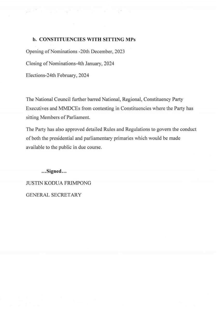 The New Patriotic Party @NPP_GH Approves Timelines For Presidential And Parliamentary Primaries.

The Approved Timelines are indicated below⏬

#NPPPrimaries
#TesconUenr