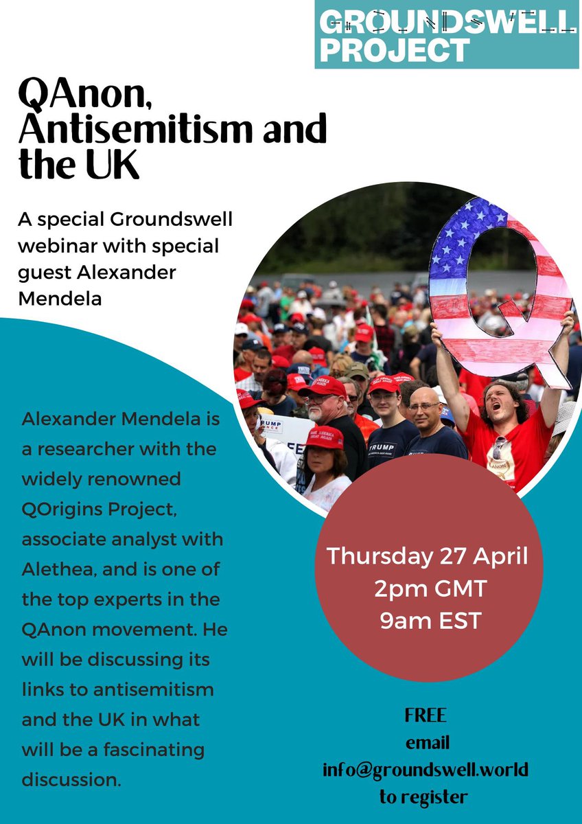 GroundswellPro3's tweet photo. Please join us for another one of our free informative webinars delivered by @alexmendela on #QAnon and #antisematism @THINKnPREVENT @NatCoordPrevent @LeicsPreventET https://t.co/x06Ck9r1Nr