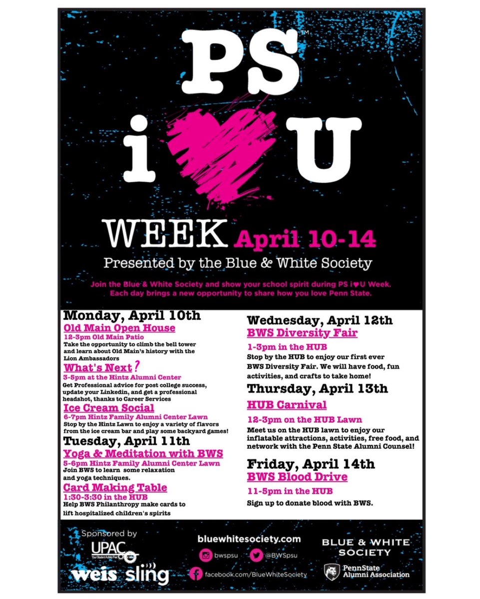 Check out our schedule for PSi❤️U Week, April 10th-14th!