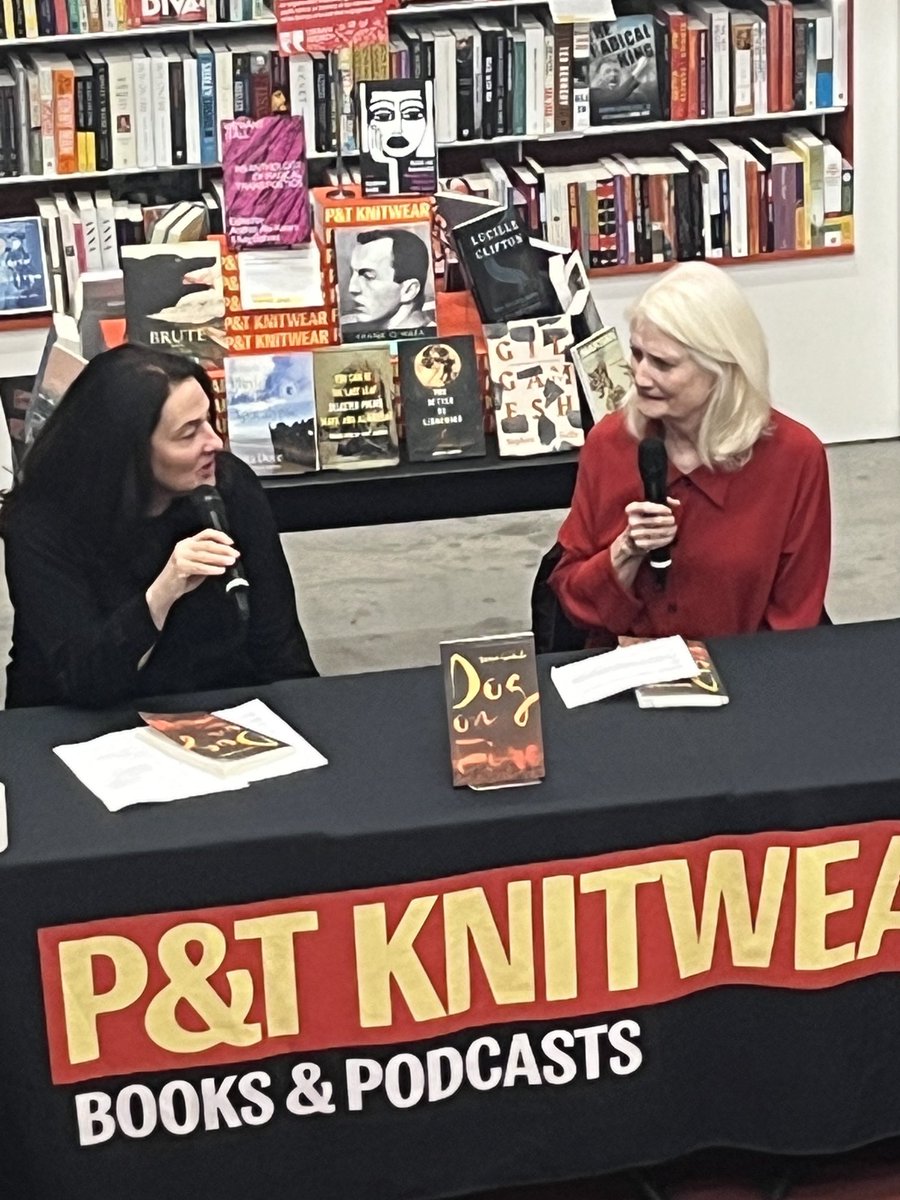 mmdevoe's tweet photo. At @ptknitwear the fabulous AM Homes interviews @teresesvoboda — highlighting the language in #dogonfire and how poetic it is. #books https://t.co/ZS42BGVU0Z