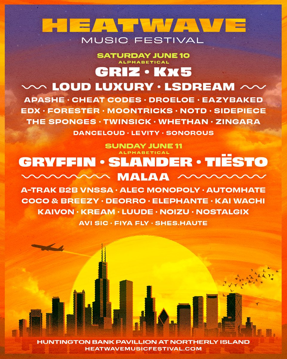 Now that’s hot 🥵 Cooked to perfection, your Heatwave 2023 Single Day Lineups are here!

Set your alarms, Single Day Passes go on sale tomorrow at 12pm CT.

*Reminder, prices increase for 2-Day passes TONIGHT at 11:59pm 👉 go.aurispresents.com/heatwave2023