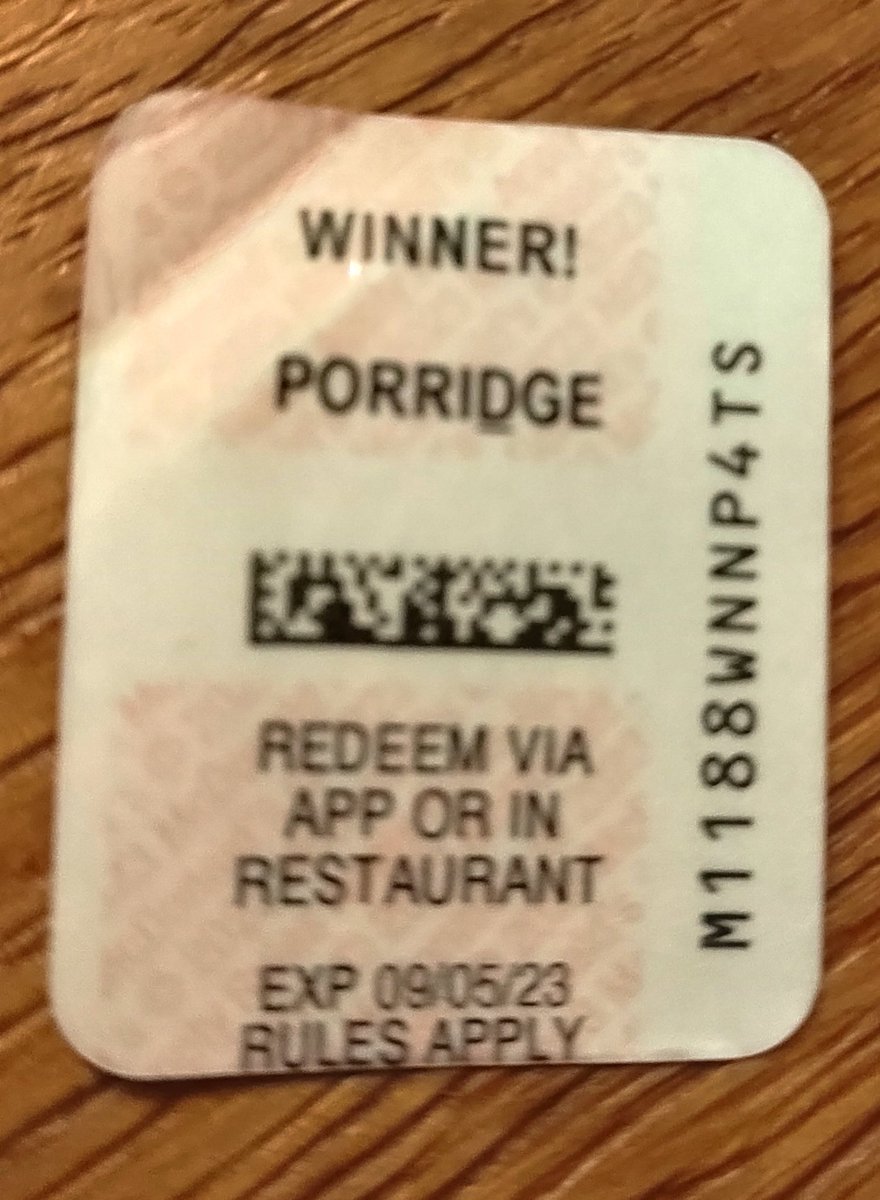 MissCirce's tweet photo. @McDonaldsUK porridge as a prize? That's not a prize that's punishment. 🤢🤮 Sort it out. https://t.co/SR7oVelMPD