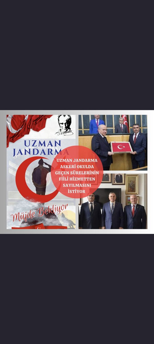 #OkulOnurumuzdur ❤️🇹🇷
UZMAN JANDARMA Okulunun fiili hizmetten sayılmasını istiyoruz.❤️🇹🇷
<a href="/dbdevletbahceli/">Devlet Bahçeli</a> <a href="/erkanakcay45/">Erkan Akçay</a> <a href="/MHP_Bilgi/">MHP</a> @arzuerdemDB <a href="/celal_adan/">Celal ADAN</a> <a href="/E_SemihYalcin/">E. Semih Yalçın</a> <a href="/eczumityilmaz/">Ümit YILMAZ</a> <a href="/MhpTbmmGrubu/">MHP TBMM Grubu #MHP</a> @mhpesinkara <a href="/MHP_Sosyal/">MHP SOSYAL</a> <a href="/mleventbulbul/">Muhammed Levent Bülbül</a> <a href="/OlcayKilavuz/">Olcay Kılavuz 🇹🇷</a>