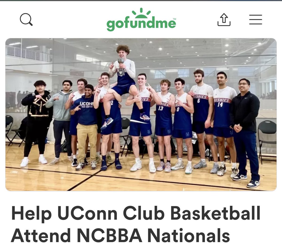 Help Us Bring Home another National Championship in the same month to UConn! Due to a sponsor backing out, we are now looking for help to fundraise our trip to Nationals! Please consider donating, anything helps! #uconn #umcbb #ncbba

gofund.me/5b97ff2e