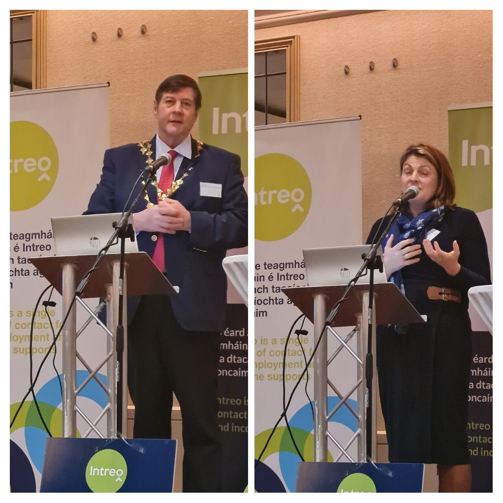 Thanks to @AMMcSORLEY @VeriConnec who spoke so positively about gov.ie/wpep & supports from @WWETBofficial @LEOWaterford  to build her business. Shout out also to  @waterfordcc President Paul Nolan who reflected positively on the recent #WorkWithIntreo  #jobsfair