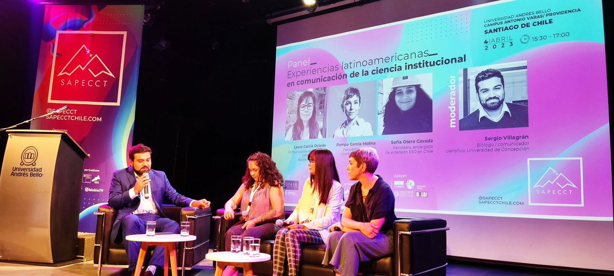 sapecct's tweet photo. "Experiencias latinoamericanas en comunicación de la ciencia institucional" es el nombre de la instancia moderada por @SergVillagran que busca difundir la ciencia latinoamericana en medios fuera de la región a través de iniciativas y proyectos de oficinas de prensa y sus desafíos https://t.co/OYQuRiV4Lr