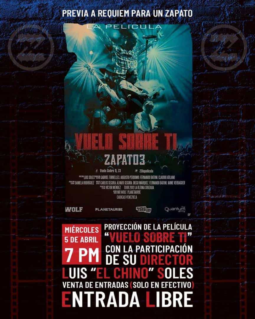 Leonarda_G1's tweet photo. Proyección de la Película VUELO SOBRE TI DE @Zapato3 este miércoles #5abril en Perrock 7pm con la participación de su director "El Chino Soles" .
Se estara vendiendo  entradas para el concierto del #29abril. #caracas https://t.co/6vKCbEzLcV