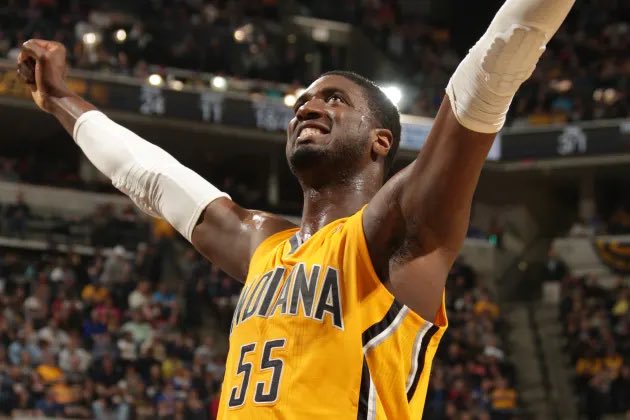 UofBasketball's tweet photo. Roy Hibbert was a 2x Allstar in ‘12 + ‘14 and NBA All-Defense in 2014 anchoring Indiana’s No. 1 ranked defense (98.9 defensive rating in ‘14)

Went from pushing the the legal limits of the rule of verticality &amp; making deep playoff runs one day to…poof…out the league the next https://t.co/BvH6aQwtpE