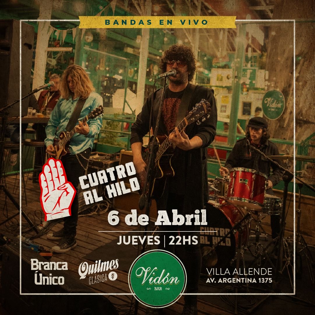 #Jueves 6
#Vidón #VillaAllende
#CuatroAlHilo #4AlHilo 
⁦<a href="/vidonbar/">Vidón Bar</a>⁩