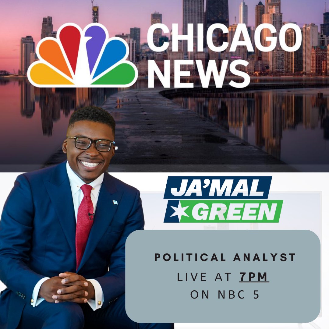 JaymalGreen's tweet photo. Tune into NBC 5 at 7pm and watch me break down the mayoral race and talk about our path forward as a city. #ForChicago https://t.co/cTkPegbyNR