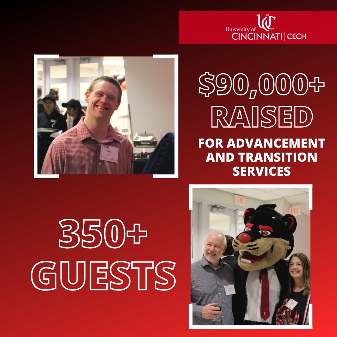 UC_CECH's tweet photo. The 6th Red and Black Blast celebrated the TAP, CEES, and IMPACT programs within ATS. ATS recognized outstanding faculty, students, and alumni, raising $90K+ for students with disabilities. Support ATS here: https://t.co/MOLllW1SRR #CECHCelebration #ATSUC https://t.co/oNaZNaeMBw