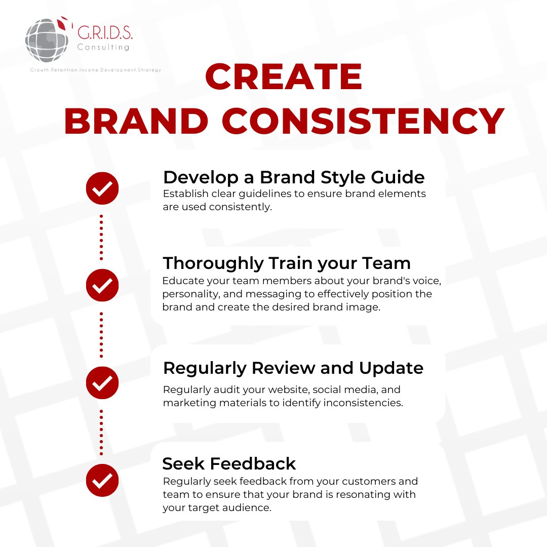 GRIDSConsulting's tweet photo. Consistency is key in branding! Stick to your brand's style guide, train your team, regularly review, and seek feedback. Trust us, it'll pay off in the long run.
#BrandConsistency #GRIDSConsulting #brandmarketing #marketingtips #branding https://t.co/4clZIo7GcD