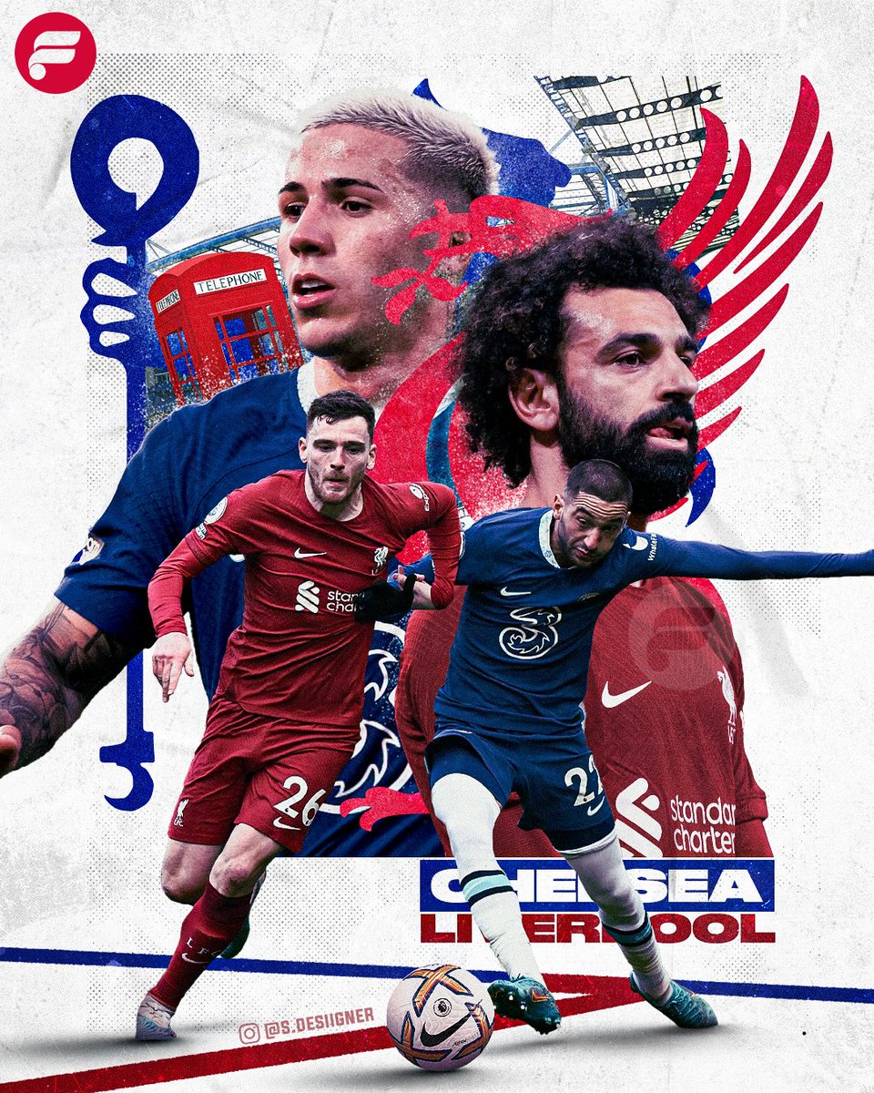 S_desiigner's tweet photo. Chelsea x Liverpool poster design 🔥

#chelsea #chelseafc #liverpool #liverpoolfc #chelseafans #liverooolfans #football #foot #stamfordbridge #pl #premierleague #england #london #londres #design #graphicdesign #SportsDesign #salah #enzofernandez #robertson #ziyech https://t.co/Xh0BRbysAo
