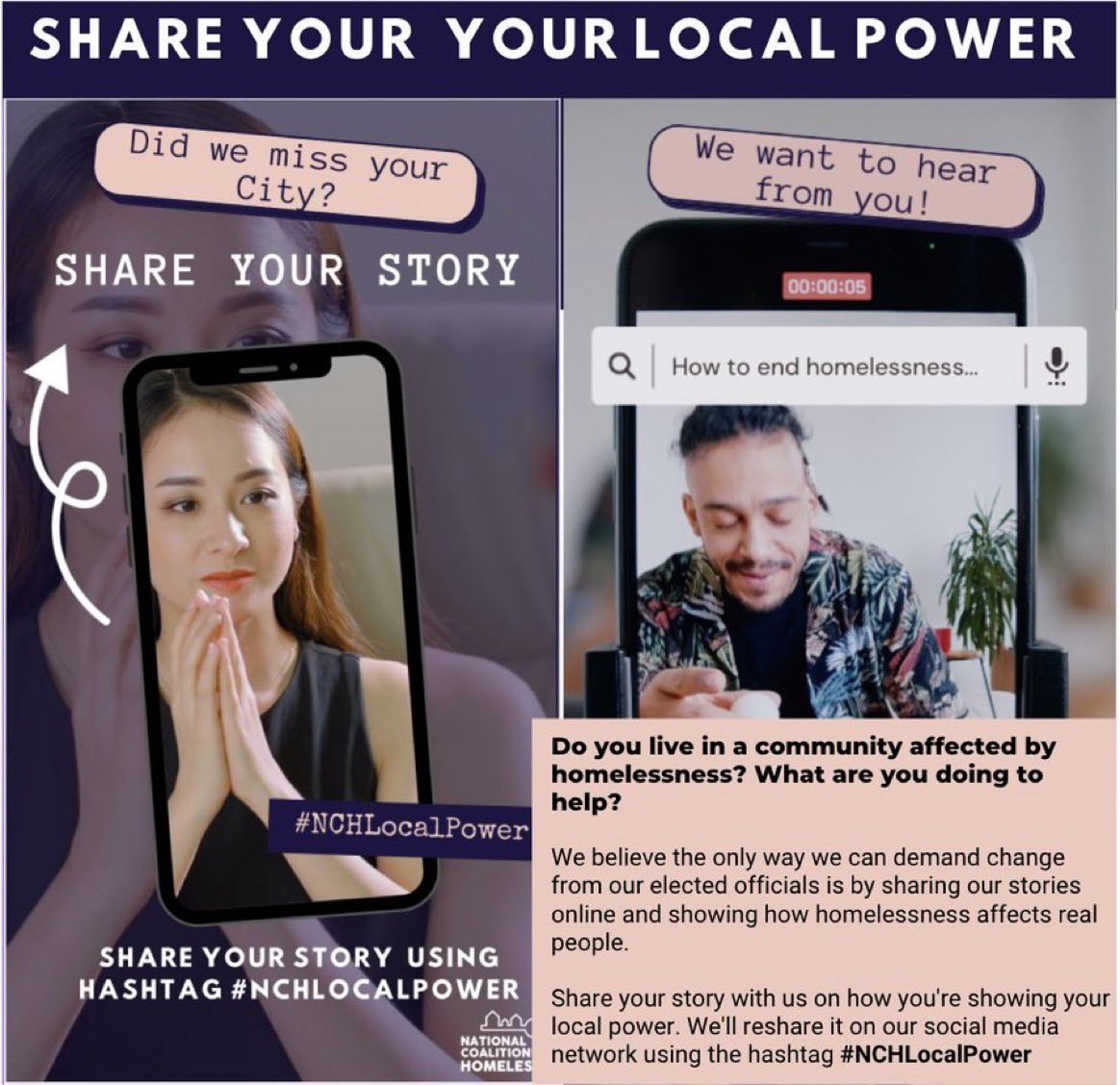 NationalHomeles's tweet photo. Do you live in a community affected by homelessness? What are you doing to help? 
Share your story with us on how you're showing your local power! We'll reshare it on our social media network using the hashtag #NCHLocalPower https://t.co/rQZVn5HBZa